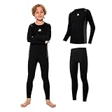 AMZSPORT Thermounterwäsche für Kinder, Skiunterwäsche und Funktionsunterwäsche für Fussball und Training im Winter, Thermowäsche für Mädchen und Jungen, Warm und Bequem, Schwarz XL