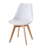 Baroni Home Weiß ESS- oder Bürostuhl mit Holzbeinen aus Buche, Ergonomischer Kunststoffstuhl mit integrierten Kissen, 50X48X82 cm