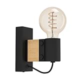 EGLO Wandlampe Bailrigg, rechteckige Wandleuchte für innen, FSC100HB, Flurlampe aus Holz in Natur und Metall in Schwarz, Lampe Wand mit E27 Fassung