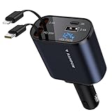 RAMPOW Einziehbares Auto Ladegerät, Autoladegerät Zigarettenanzünder,[65W 4in1] kfz ladegerät USB c, Retractable Car Charger Handy Schnellladegerät mit iPhone15/14/13/12/11, Samsung S24/S23/S22, iPad