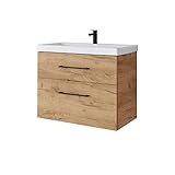 Planetmöbel Waschtischunterschrank 64cm Badmöbel Set für Badezimmer Gäste WC Gold Eiche