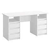 KOMTO Schreibtisch mit Schubladen - Oslo 140 x 60 x 74 cm Moderner Schreibtisch Weiß Bürotisch Computertisch Arbeitstisch Büro PC-Tisch Kinderschreibtisch mit Stauraum