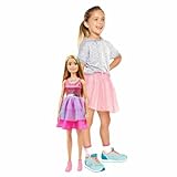 Barbie Extragroße Puppe (71 cm) - Pinkes Kleid, Blonde Haare mit Haarspange und Kette, Geschenk für Kinder ab 3 Jahren, HJY02