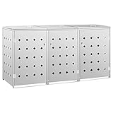 Hommdiy Mülltonnenbox für 3 Tonnen 240L Mülltonnenverkleidung Müllbox Mülltonne Müllcontainer Gartenbox Gerätebox Mülltonnenschrank Edelstahl (207 x 77,5 x 115 cm) Silber