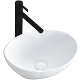 Rea Waschbecken Waschtisch Aufsatzwaschbecken Keramik Handwaschbecken Aufsatz Waschschale Mini Oval 27x34 (Weiß)
