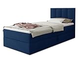 Boxspringbett Star Mini mit Bettkasten, Bonell-Matratze und Topper - Einzelbett mit Matratzentopper, Polsterbett, Bett, Schlafzimmer, Jugendzimmer (Dunkelblau (Kronos 09), 120 x 200 cm)