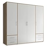 Stella Trading Kleiderschrank in Eiche Sonoma Optik, Weiß - Vielseitiger Drehtürenschrank 4-türig mit viel Stauraum für Ihr Schlafzimmer - 206 x 195 x 60 cm (B/H/T)