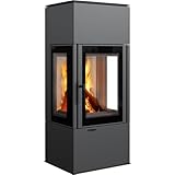 KRATKI Thor View Holzofen, freistehend, BImSchV 2-konform, 8 kW Eckofen, thermische Effizienz, 83%, Staubauslass, 150 mm, Stahl und dekoratives Glas, gerade Verglasung, EEK A Kaminofen