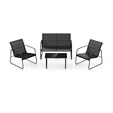 KOMFOTTEU Gartenmöbel Set für 4 Personen, Textilene Gartenmöbelset, Garten Sitzgarnitur mit Gartensofa & 2 Gartensessel & Couchisch, Terrassenmöbel Balkonset Atmungsaktiv, Schwarz