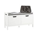 SoBuy FSR63-W Sitzkommode Sitzbank mit Sitzfläche Schuhtruhe mit Stauraum Schuhschrank Weiß BHT ca.: 91x50x30cm