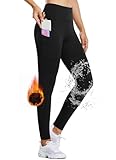 BALEAF Thermo Leggings Damen Winter Leggings high Waist Sportleggings mit Taschen Leggings yogahose aus Fleece Winterhosen sind wasserdicht Schwarz L