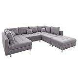 Riess Ambiente Moderne XXL Wohnlandschaft Kent - 305cm - grau - Bigsofa mit Federkern - Couch inkl. Hocker