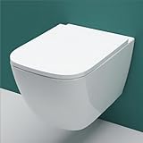 AICA Wand WC spülrandlos Hänge WC mit Lotus Effekt Soft Close Toilette Einfach Abzunehmender Sitz Weiß Square Modernität丨345