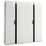 Lomadox Kleiderschrank 200 cm breit Schlafzimmerschrank Drehtürenschrank Schrank inkl. Beleuchtung modern in weiß mit Graphit