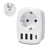 Unidapt Usa Adapter - Reiseadapter Steckdose EU nach US Amerika Reisestecker Steckdosenadapter mit 3 USB Ports+1 Typ-C Port für Amerika Kanada Mexiko Stromadapter Schuko Adapter Weiß