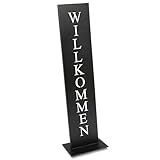 Rostikal Willkommen Schild 71 cm - Schwarze Wohndeko aus Metall - Robustes und stilvolles Gartenschild - Perfekte Dekoration für drinnen, Garten und Terrasse