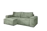 Kaiser Möbel - Ecksofa mit Schlaffunktion und Bettkasten - Ecksofa Cord - 248 cm breit, 140 cm tief - Große Liegefläche 140x200 cm - BOHOO Couch Ecksofa L Form, Ottomane Links - Olive