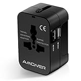 Amoner Adapter Universal Travel Plug Universalstecker Internationaler Adapter mit zwei USB-Anschlüssen für USA Europa UK Irland Thailand AU Japan China Kanada