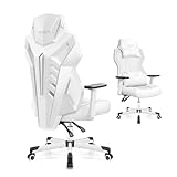 OneGame Video Gaming Stuhl, Atmungsaktiver Computer Racing Style Drehstuhl Verstellbare Rückenlehne Ergonomischer Gamer Desk Chair mit Lendenwirbelstütze, Weiß