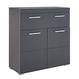 trendteam smart living - Amanda - Kommode - Grau Hochglanz - Standschrank - (BxHxT) 73 x 79 x 31 cm - 2 Türen mit moderner Fräsung und 1 großen Schublade - silberfarbene Griffe