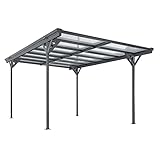 Juskys Carport mit Flachdach 5x3 m - Überdachung aus Aluminium mit Doppelstegplatten - Unterstand für Autos - freistehende Montage - Dunkelgrau