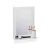 Relaxdays Bathroom Mirror Badspiegel, Wandspiegel mit Ablage, Rahmen, rechteckiger Badezimmerspiegel, H x B x T: 55 x 40 x 12 cm, weiß, Faserplatte, 50% Glas