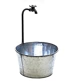 Metall Zinkeimer silber mit Deko Wasserhahn - 48 x 29 cm - Metalleimer zum Beflanzen - Outdoor Deko Blumentopf Pflanzeimer Eimer Garten Balkon Terrasse Außenbereich