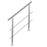 EINFEBEN Edelstahl Handlauf, 100 cm gebürsteter Edelstahl Geländer mit 2 Querstreben Ø 42mm, Handläufe für Treppen für innen & außen