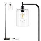 addlon LED Stehlampe Industrielle, Modern Stehlampe Schwarze, Dimmbare Stehlampe mit Glasschirm, Vintage Stehlampe für Wohnzimmer, E27 Stehleuchte mit Fußschalter für Schlafzimmer und Büro