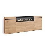 Skraut Home | Sideboard, Highboard | Kommode, Komodenschrank | 200x75x35cm | 4 Türen | Elektrokamin. Maße | Moderner Stil | Eiche Schwarz