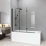 Meykoers Duschwand für Badewanne schwarz 120x140cm, 3-teilig faltbar Duschwand Badewannenaufsatz, Duschabtrennung Badewanne mit 6mm Nano Easy Clean Glas