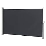 LEADZM 160x300 cm Seitenmarkise Ausziehbar,Blickdicht,Sichtschutz,Windschutz,180g/㎡ Hochdichtes Polyestergewebe,für Balkon, Garten und Terrasse,mit Wandhalterung,Dunkelgrau