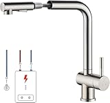 Auralum Niederdruck Armatur Küche, Wasserhahn Küche Ausziehbar, Küchenarmatur Edelstahl, Spültischarmatur mit Brause Zwei Wasserstrahlarten, Mischbatterie 360° Drehbar für Boiler