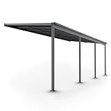Juskys Terrassenüberdachung Borneo 6x3 m — Sonnenschutz aus Aluminium mit Doppelstegplatten — Terrassendach zur Wandmontage in Anthrazit