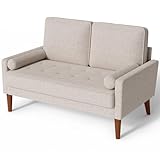 Vesgantti Sofa 2 Sitzer, Modernes 2er Sofa mit 2 Wurfkissen, Kleine Stoffcouch mit Armlehne, Mini Sofa für Wohnzimmer/Wohnung/Büro, Einfache Montage, Aschbeige, 121 x 77 x 87CM