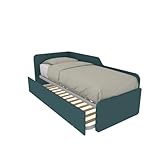 MOBILFINO CAMERETTE 1064R – Schlafsofa für Einzelbett, 80 x 190 cm, mit ausziehbarem zweitem Bett – Kopfteil links, petrolgrün