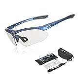 ROCKBROS Fahrradbrille Selbsttönend Brille Sonnenbrille Herren/Damen UV 400 mit Kopfband für Brillenträger Outdoorsport Laufen MTB Blau
