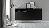 Dmora - Kommode Madeleine, Wohnzimmerbuffet, Wohnzimmer-Sideboard, Moderne Küchen-Speisekammer, 176x48 h90 cm, Schwarz und Walnuss