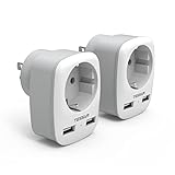 TESSAN 2 Pack Reiseadapter USA Adapter Amerika Deutschland Stecker mit 2 USB 2.4A, Steckdosenadapter Reisestecker Stromadapter für Kanada Thailand Mexiko Wand Ladegerät Ladestation, Adapter USA