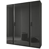 Lomadox Kleiderschrank 200 cm breit Schlafzimmerschrank Drehtürenschrank Schrank Wardrobe modern mit Glasfronten in grau