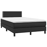 vidaXL Boxspringbett mit Matratze LED Kunstlederbett Polsterbett Doppelbett Bett Schlafzimmerbett Bettgestell Bettrahmen Lattenrost Hotelbett Schwarz 120x200cm