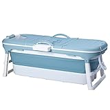 Schwänlein® Faltbare Badewanne Erwachsene | Ideal für kleine Badezimmer | mit Seifenkorb, Nackkissen, Praktisch und Tragbar (148, Blau)