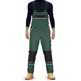 TMG® | Lange Arbeitslatzhose Herren, Grüne Latzhose mit Kniepolstertaschen aus Cordura, viel Stauraum, robust | 50