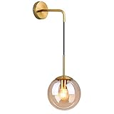 EKSED-Wandleuchte Innen Glas - Wandlampe mit Gold Metall Fassung & E27 Sockel für Schlafzimmer, Wohnzimmer, Flur (20cm,Bernstein)