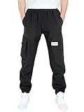 CAMLAKEE Wasserdicht Outdoorhose Kinder Trekkinghose Jungen Wanderhose Softshellhose Cargo Jogger Jungs Hose mit Elastische Taille Schwarz DE:164-170 (Herstellergröße 170)