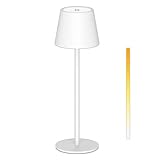 ANTELA Tischlampe Akku Kabellos Dimmbare LED Tischleuchte Outdoor, 3000K/4000K/5000K, Metallmaterial für InnenAußen Restaurant/Schlafzimmer/Bar, IP44, Weiß