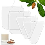 Nussmilchbeutel Bio Waschbar 4 Stück Nut Milk Bag Nussbeutel Nylon Passiertuch Wiederverwendbar Filtertuch Mit Feinmaschiges für Vegane Nussmilch,Kaffee,Obstsaft,Gemüsesäften(Dreiecksform & Orbicular)