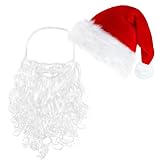 ROSAUI Weihnachtsmann Bart Weihnachtsmütze mit Bart Erwachsene Weihnachtsmann Kostüm Accessoires Nikolausmütze mit Bart