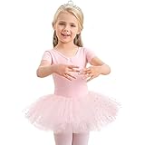 Aiseyi Ballettkleidung Ballettkleid Mädchen Pailletten Ballett Tütü Kinder Baumwolle Tanzkleid Kurzarm Balletttrikot Ballettanzug Ballett kleider Ballerina Tutu 3-4 Jahre