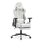 STARUZI Gaming Stuhl Weiß Leder, Mikrofaser-Leder Gaming Chair mit Fußstütze, Racing Gamer Stuhl mit verstellbare Armlehnen, Lendenkissen, Kopfkissen,180 kg Belastbarkeit